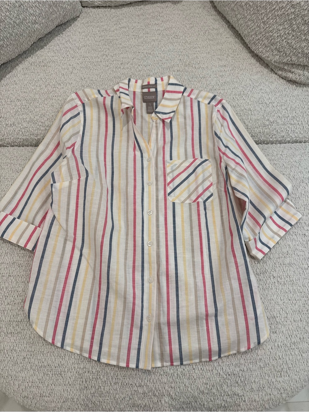 Chico’s Linen Blend Striped Button Down Top